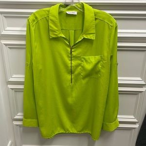 Lime Green Zipper Neck Calvin Klein blouse